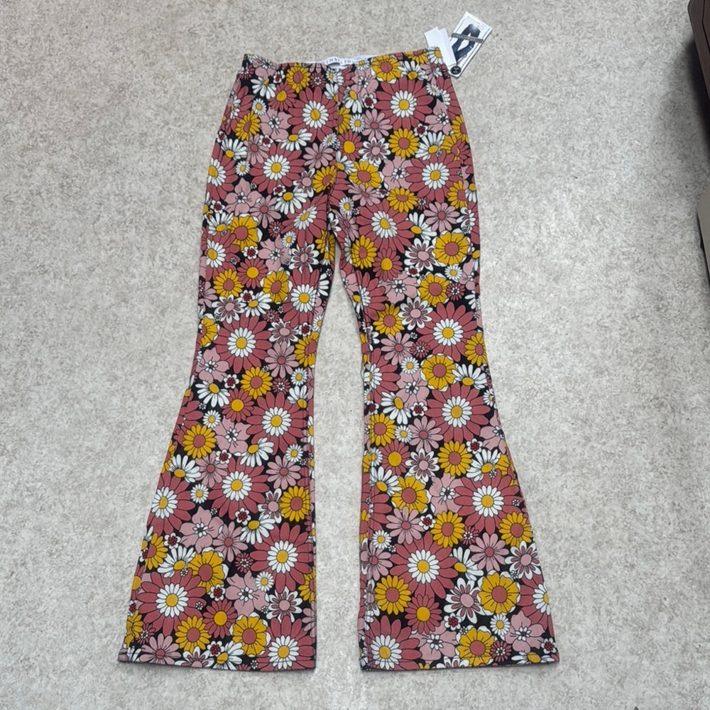 NWT Floral  Flare Pants in Pink and Yellow